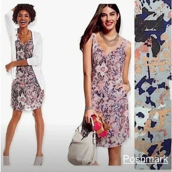 Cabi Fresco Shift Mini Slip Dress Women’s MEDIUM Purple Orange V-Neck - Picture 3 of 7